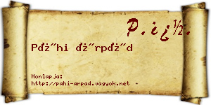 Páhi Árpád névjegykártya